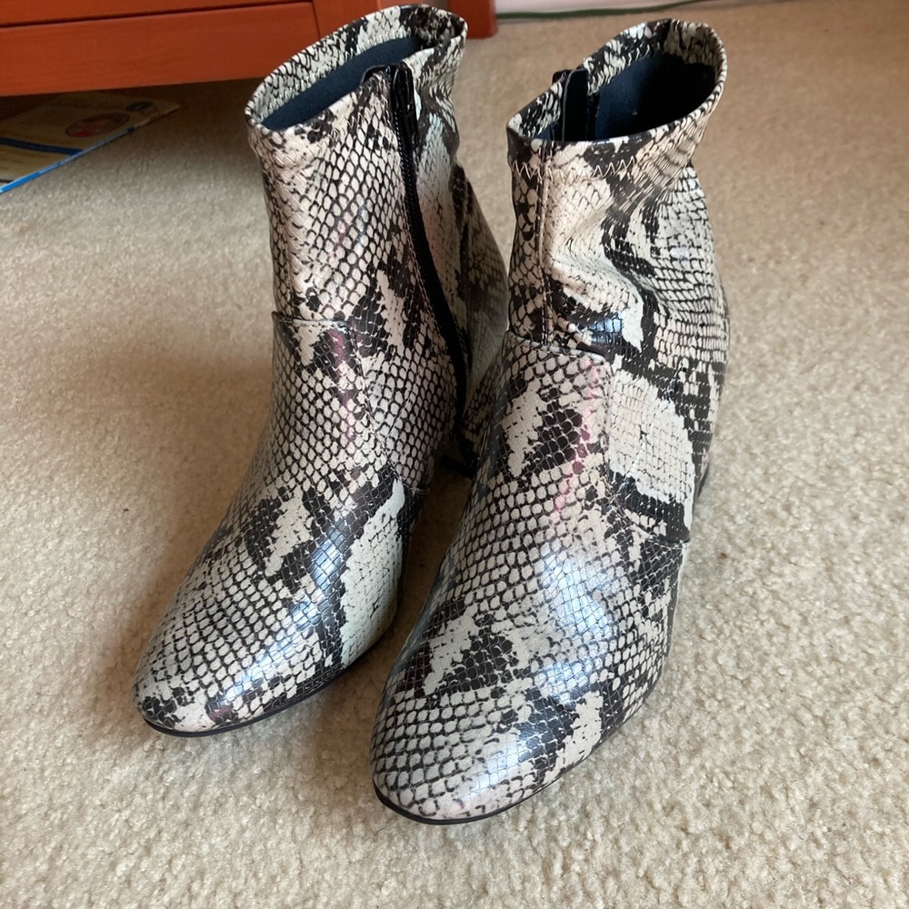 Snakeskin mid shaft booties
